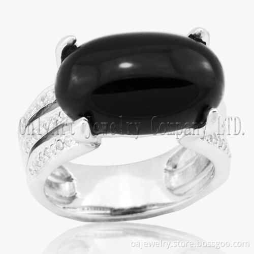 with Big Black Oval Onyx Stone on Silver 925 Ring (OAR0230)